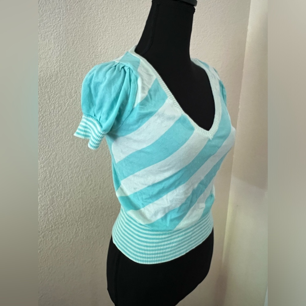 Vintage 90s or Y2K Banana Republic Striped Top Teal/Light Blue Sz XS